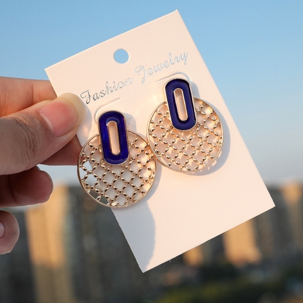 *HATICE* Gold x Blue Round Fashion Earrings - Picture 5 of 7